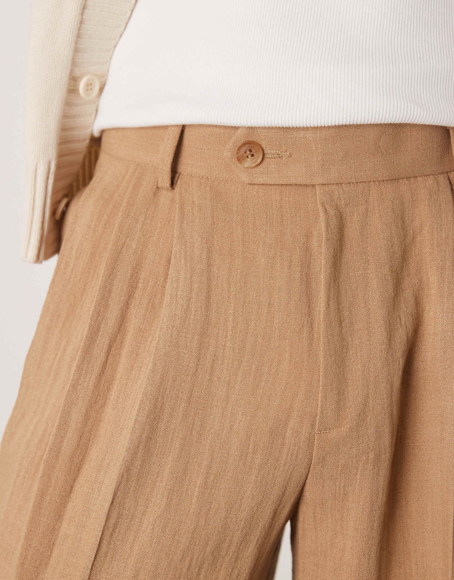 Smart Wide Leg Linen Look Trousers With Double Pleats