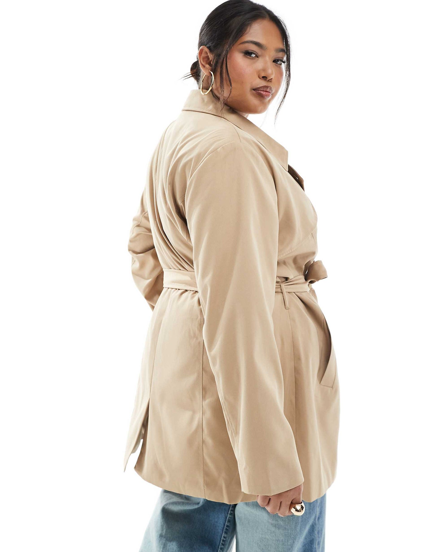 Curve Belted Short Trench Coat