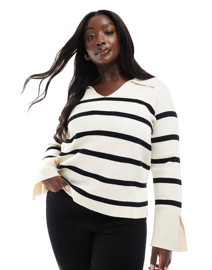Curve Split Neck Knitted Jumper