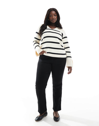 Curve Split Neck Knitted Jumper