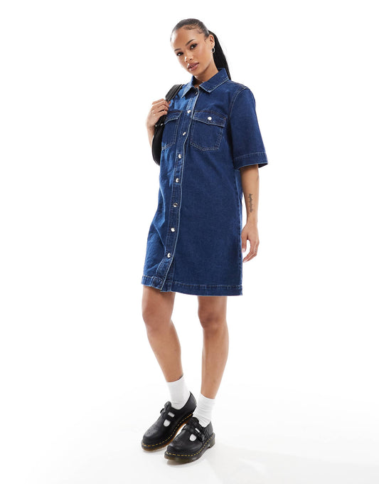 Petite Short Sleeve Denim Dress