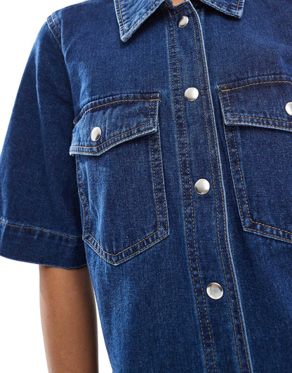 Petite Short Sleeve Denim Dress