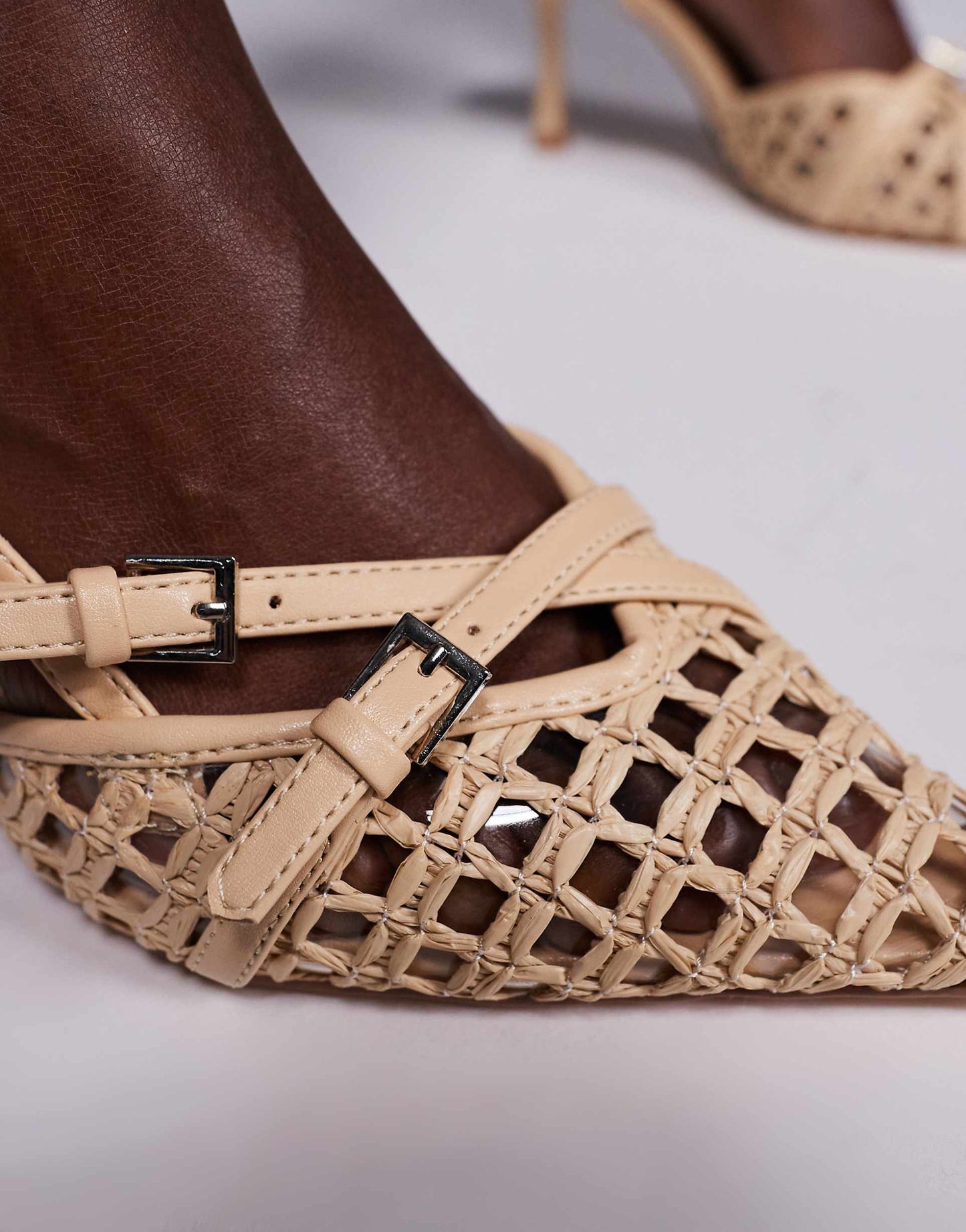 Smooch Woven Strappy Sling Back Heeled Shoes