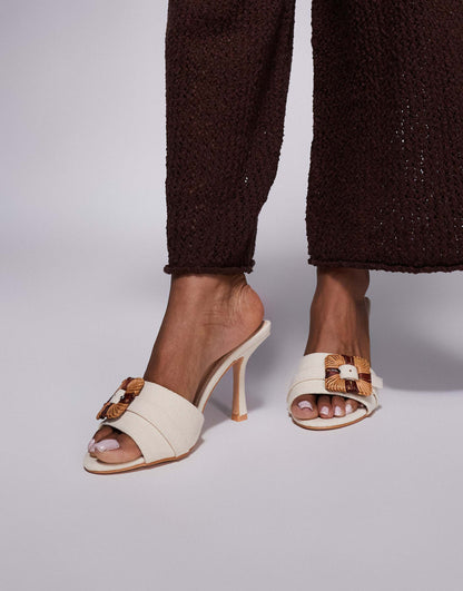 Andria Mid Heel Mule Sandals With Buckle