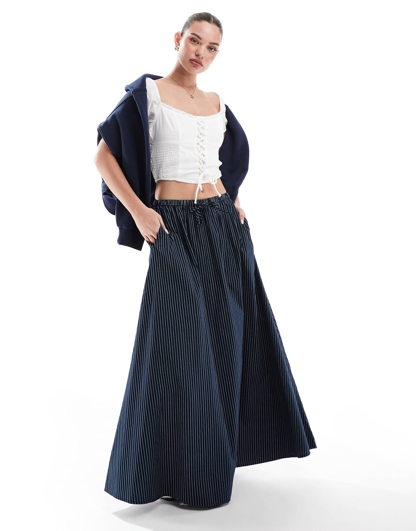 A Line Tie Waist Midi Skirt