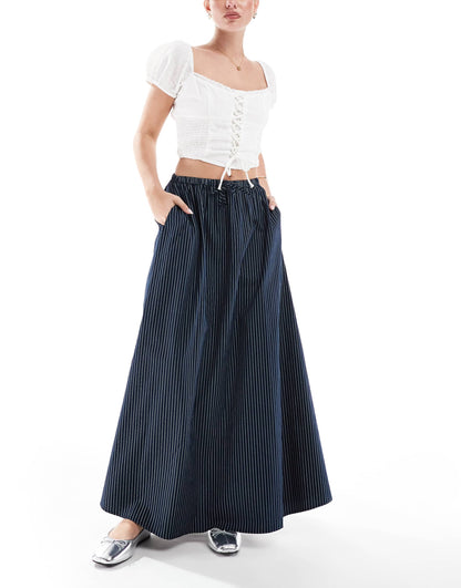 A Line Tie Waist Midi Skirt