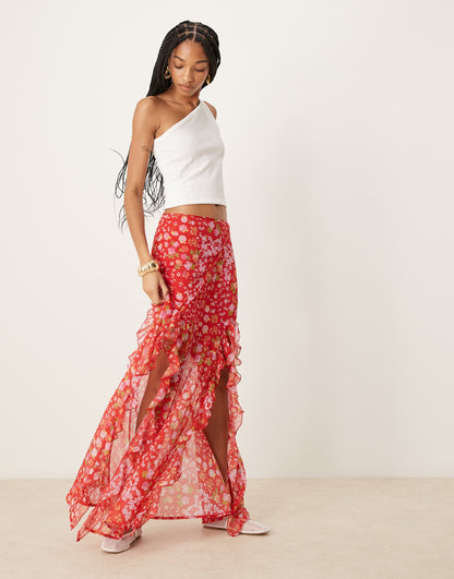 Tall Chiffon Ruffle Maxi Skirt