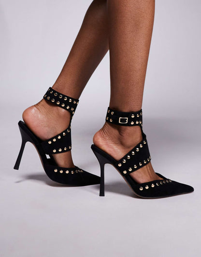 Power Suedette Studded High Heeled Shoes