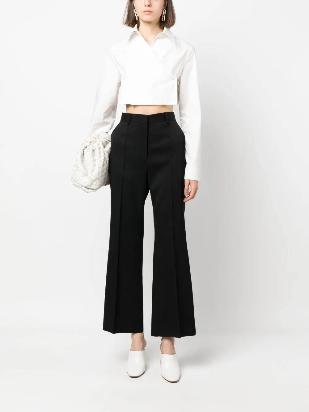 Flared Cropped Wool Trousers