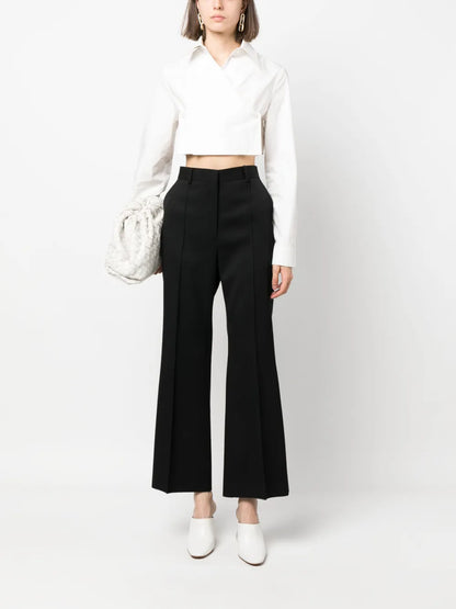 Flared Cropped Wool Trousers