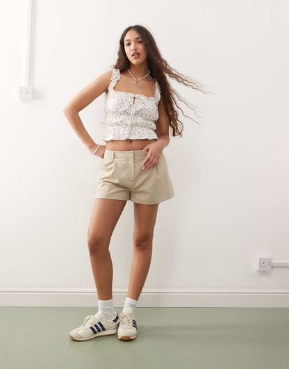 Shirred Tie Front Top