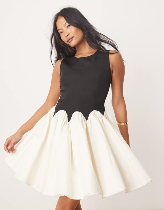 Petite Contrast Drop Hem Mini Dress