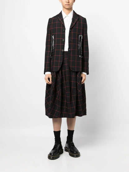 Check-Pattern Notched-Lapels Blazer