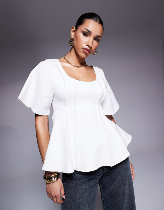 Exposed Seam Peplum Short Sleeve Top