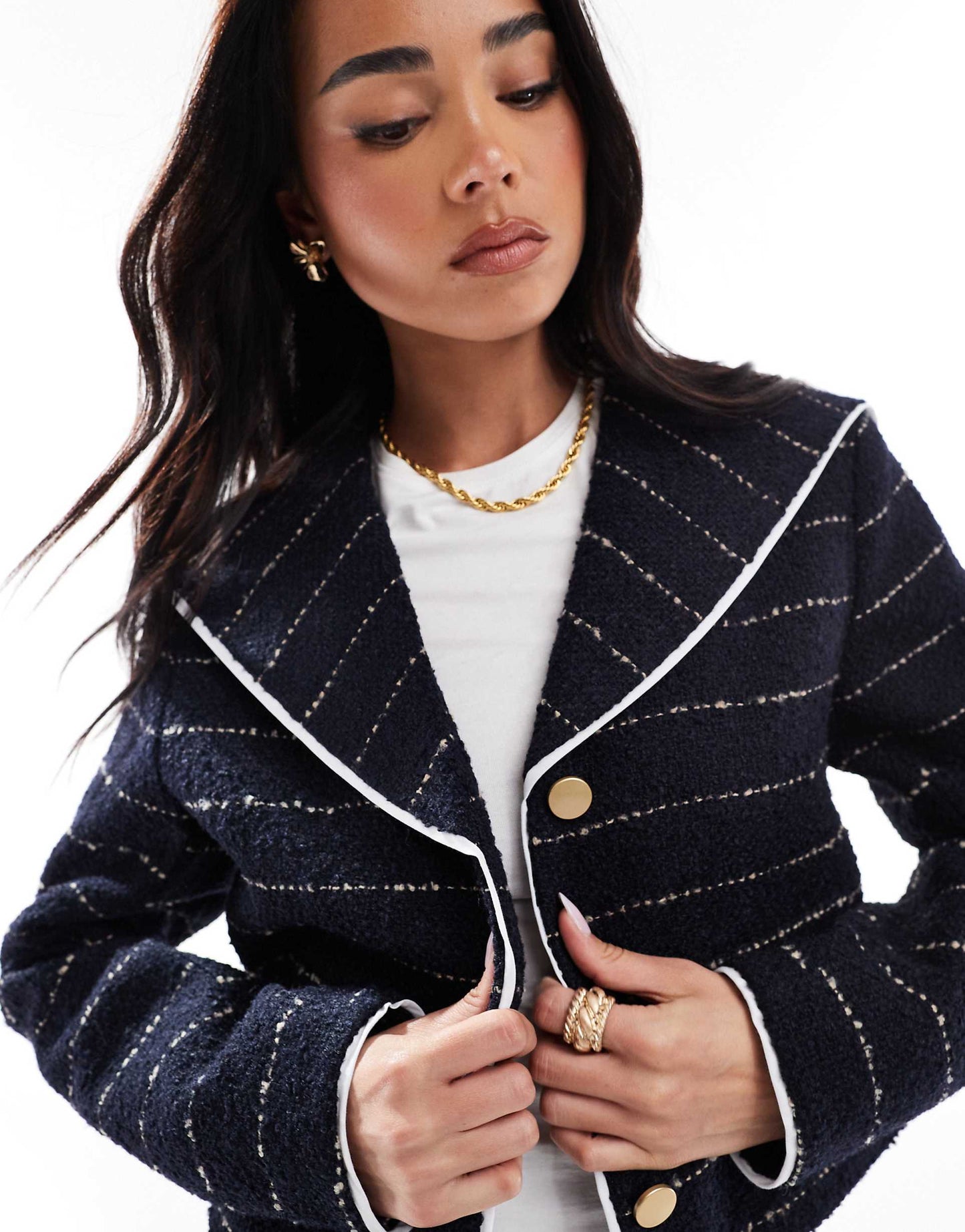 Formal Boucle Jacket With Contrast Detail