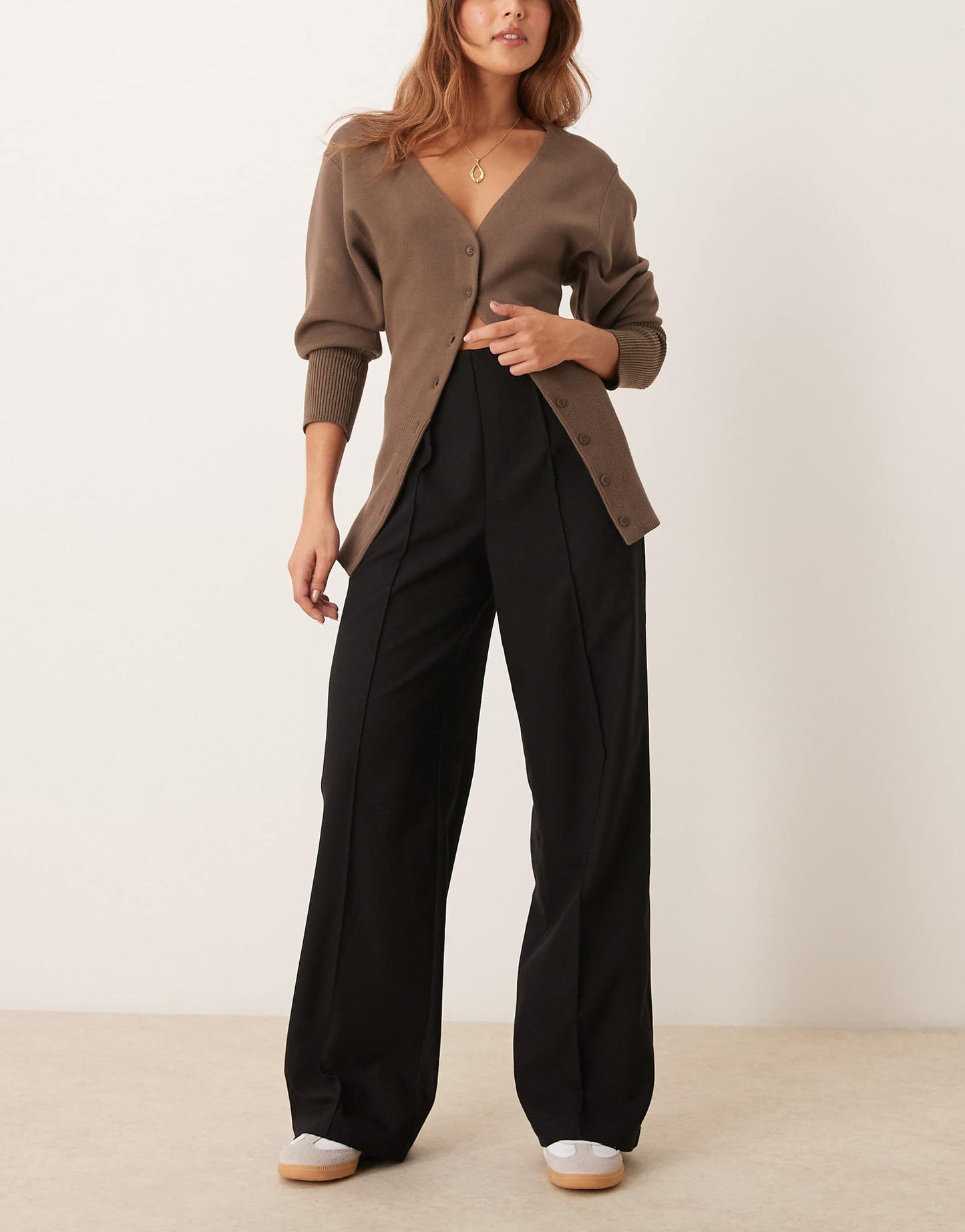 High Waisted Front Seam Pintuck Trouser
