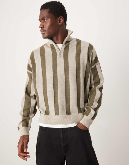 Knitted Oversized Boxy Dropped Shoulder Half Zip Jumper