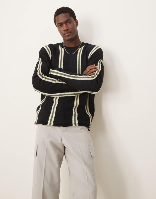 Oversized Dropped Shoulder Stripe Crew Jumper