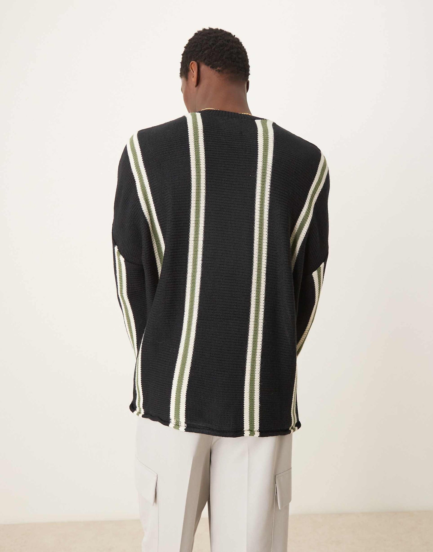 Oversized Dropped Shoulder Stripe Crew Jumper