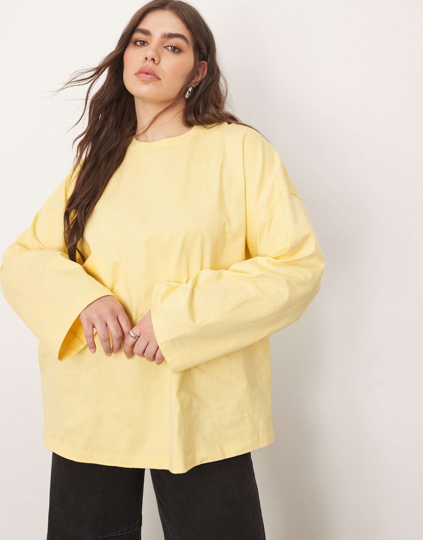 Curve Cotton Oversized Long Sleeve T-Shirt