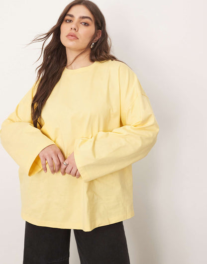 Curve Cotton Oversized Long Sleeve T-Shirt