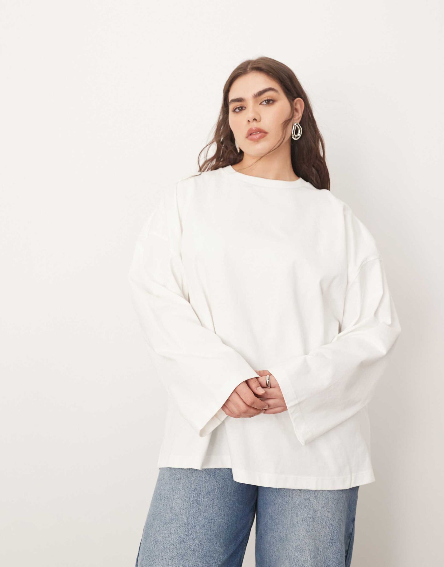 Curve Cotton Oversized Long Sleeve T-Shirt