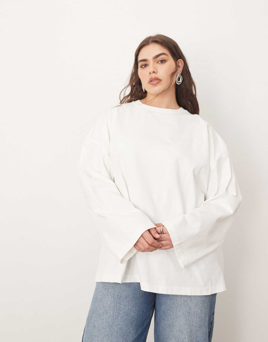 Curve Cotton Oversized Long Sleeve T-Shirt