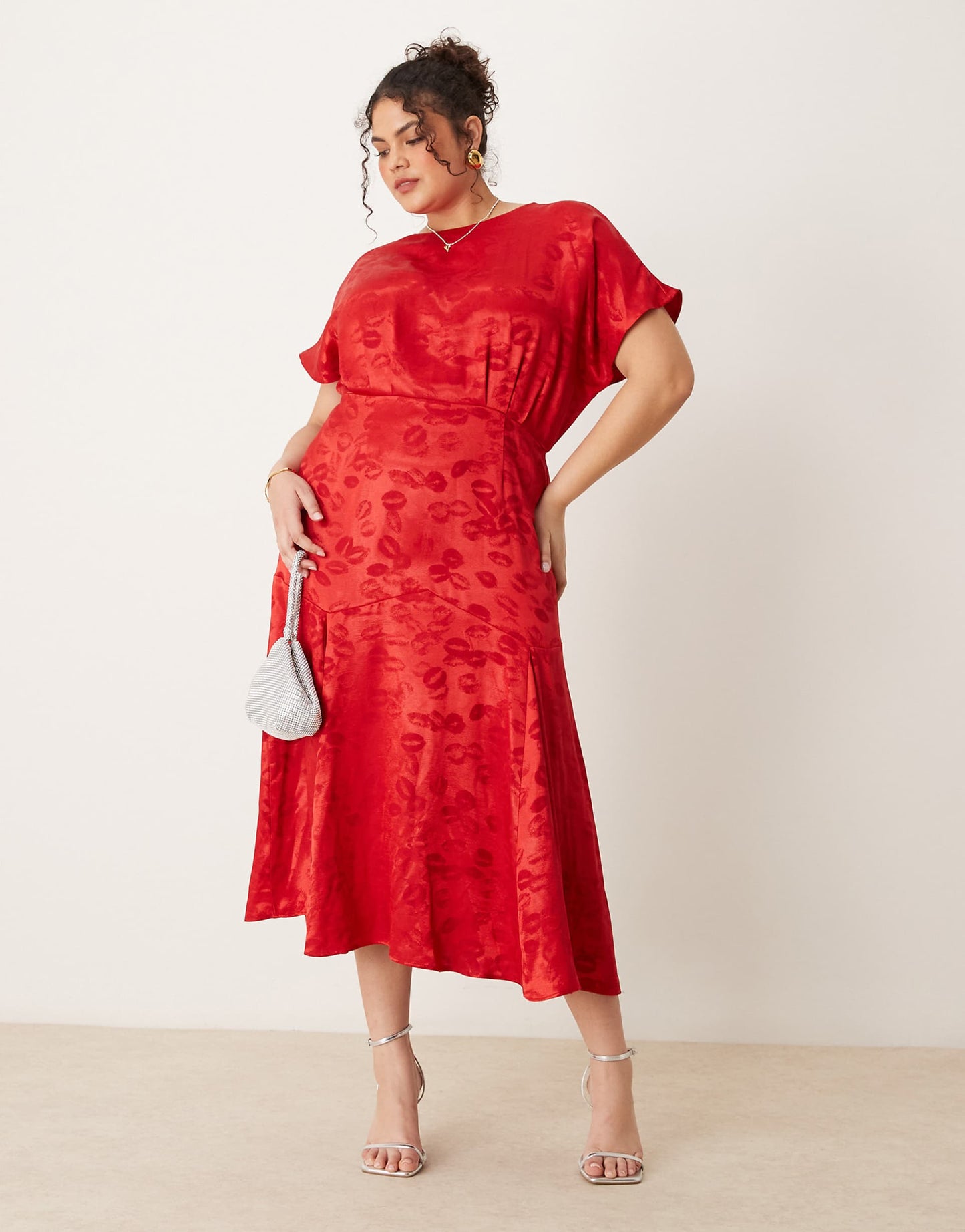 Plus Embossed Satin Midaxi Dress