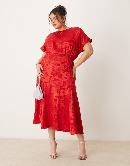 Plus Embossed Satin Midaxi Dress