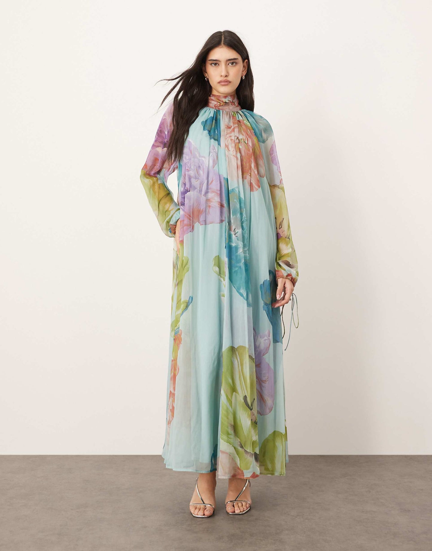 Chiffon High Neck Trapeze Maxi Dress