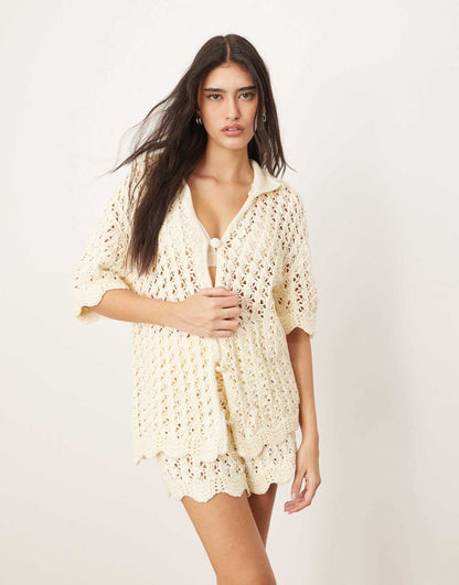 Open Knitted Shirt Co-Ord