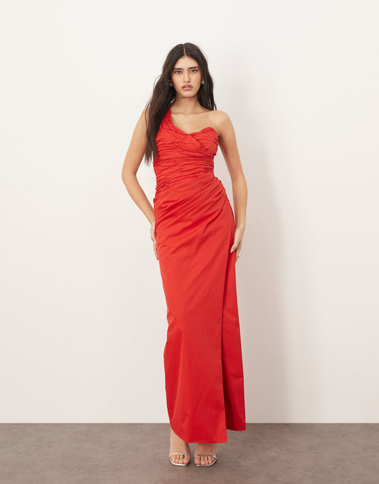 One Shoulder Sculpted And Draped Maxi Dress