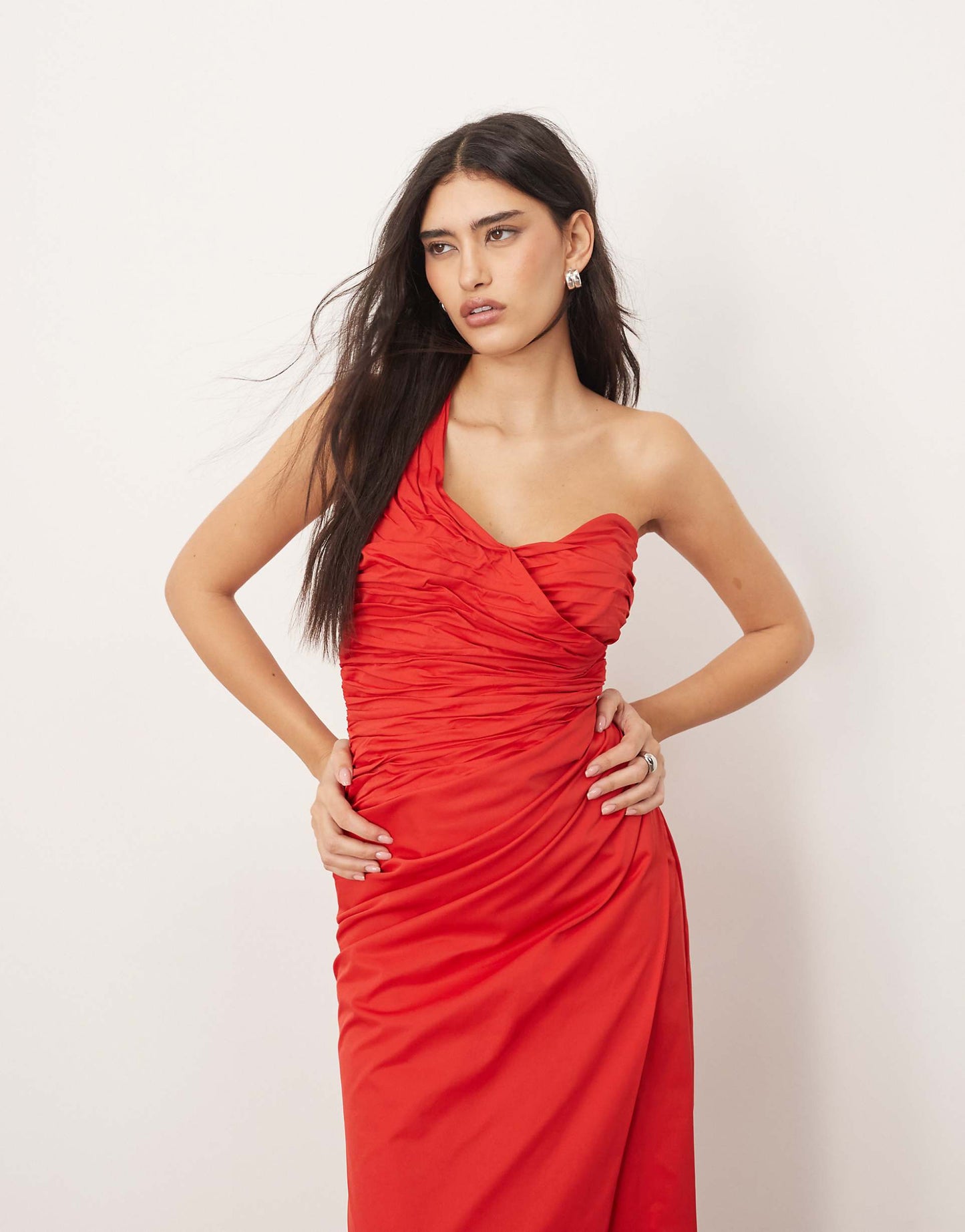 One Shoulder Sculpted And Draped Maxi Dress