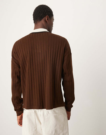 Knitted Oversized Boxy Long Sleeve Polo