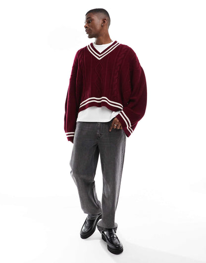 Knitted Extreme Oversized Cropped V Neck Jumper
