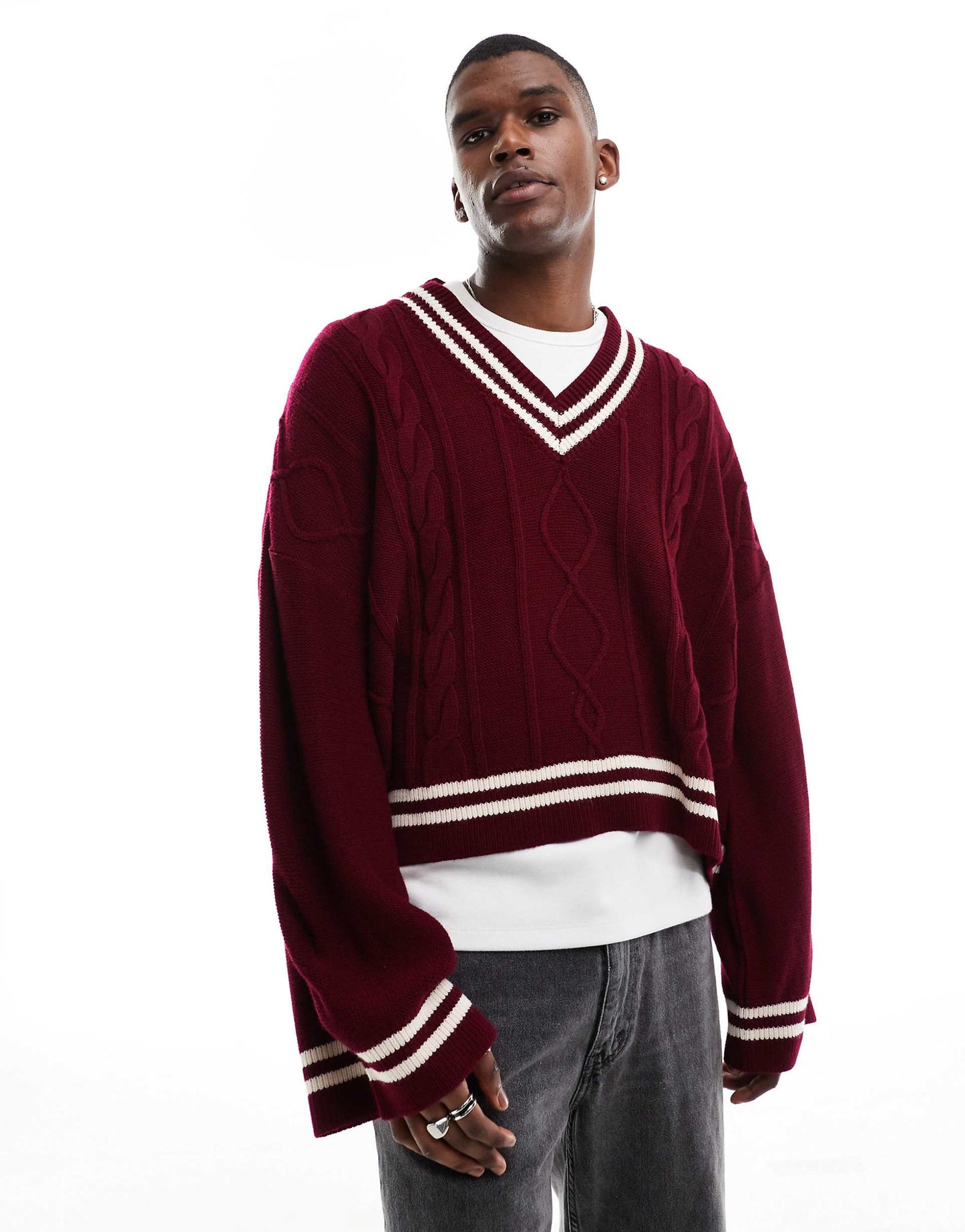 Knitted Extreme Oversized Cropped V Neck Jumper