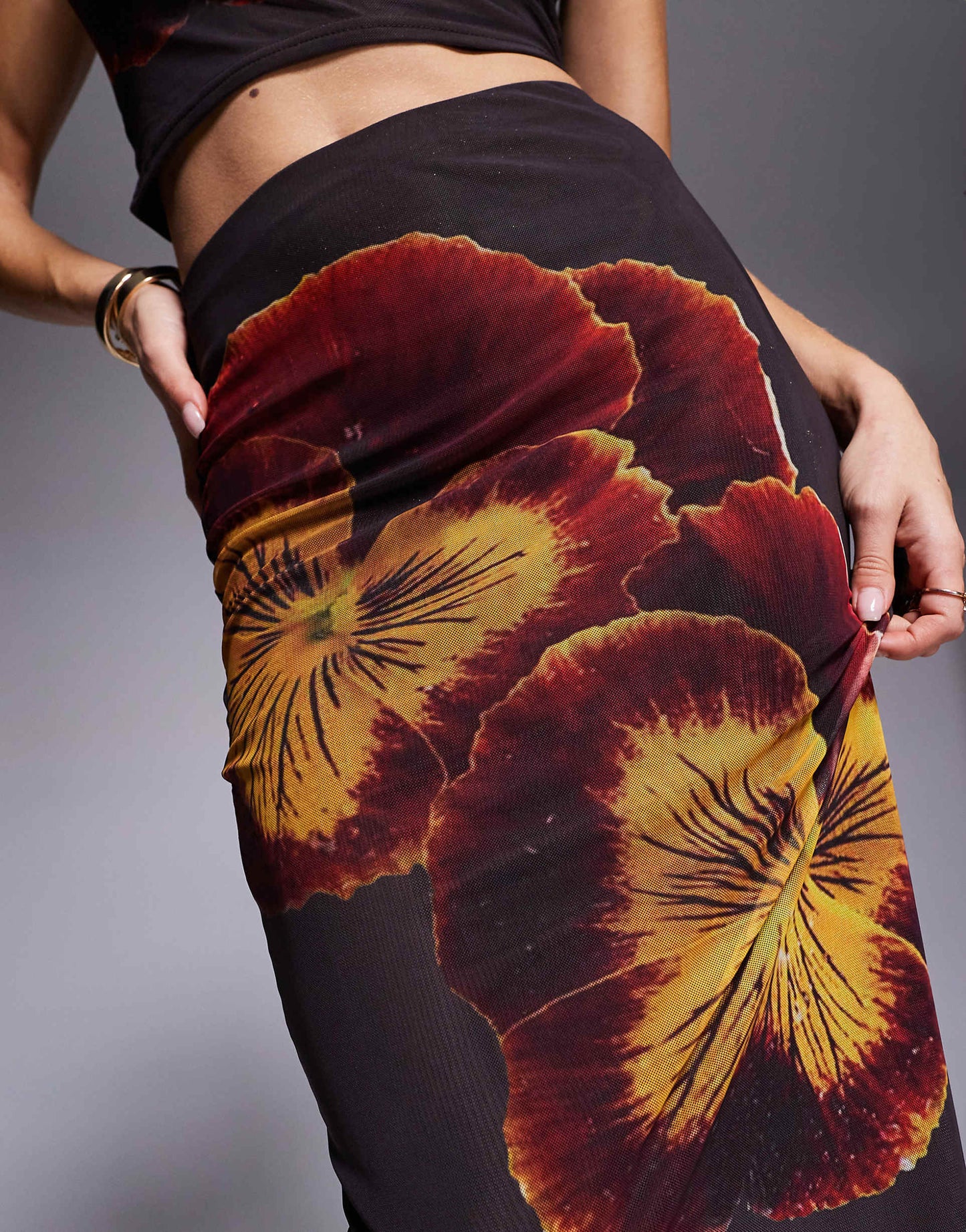 Mesh Floral Maxi Skirt Co-Ord