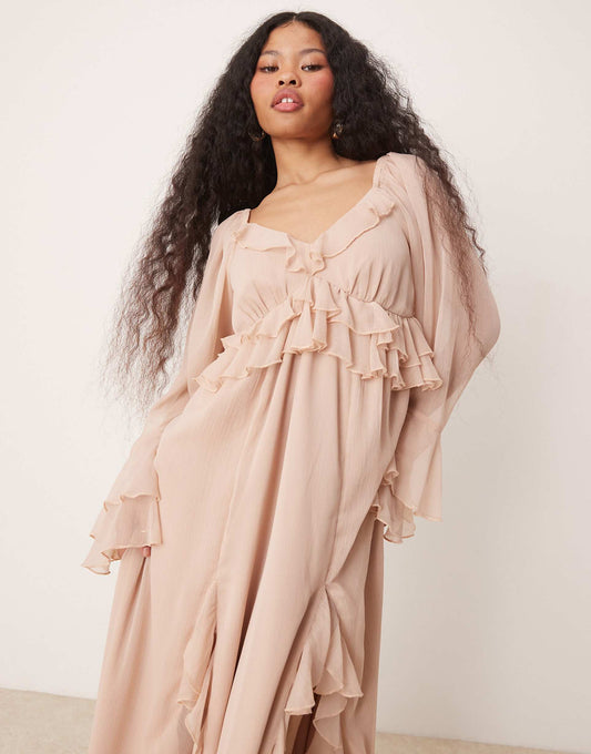 Petite Chiffon Boho Ruffle Maxi Dress