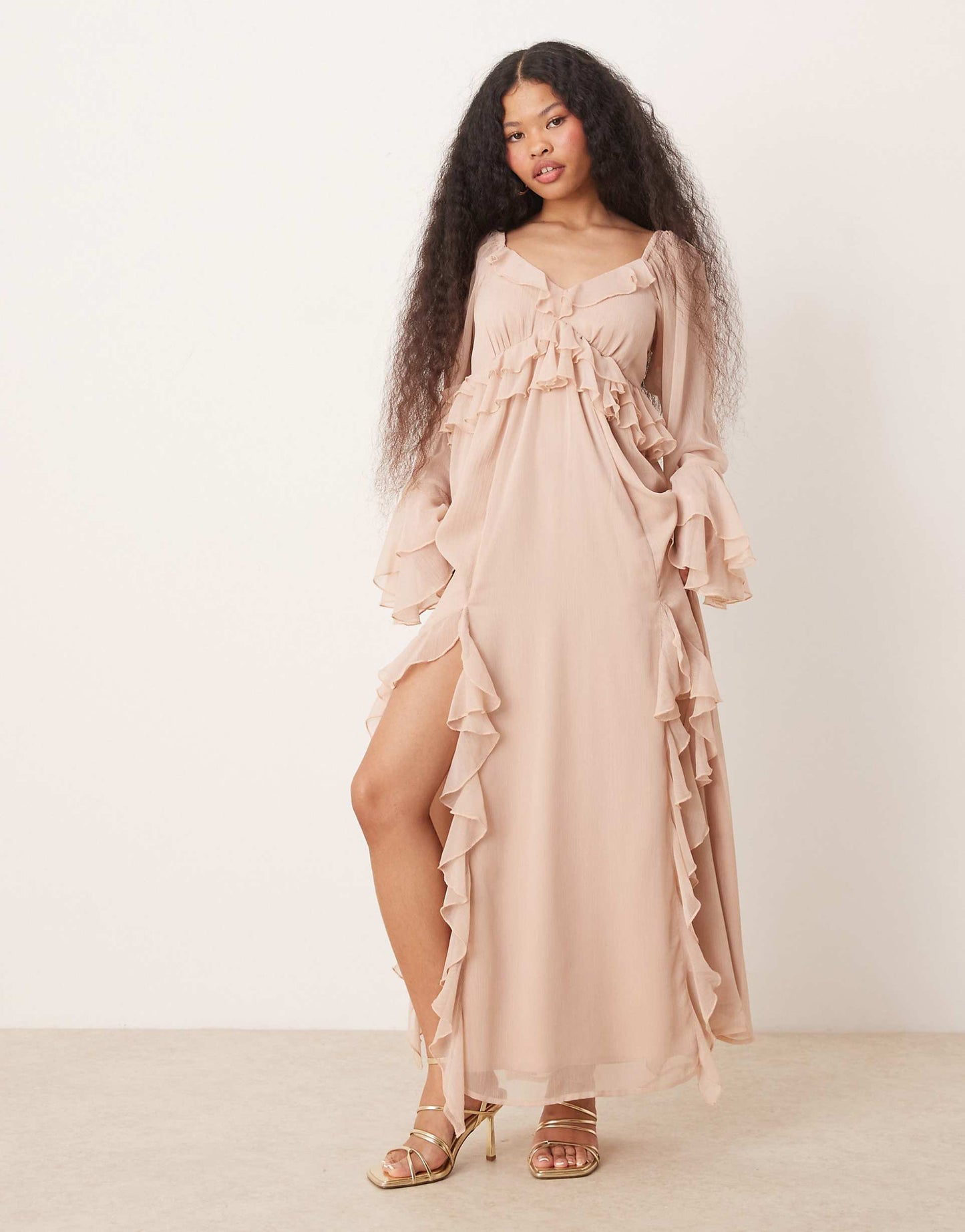 Petite Chiffon Boho Ruffle Maxi Dress