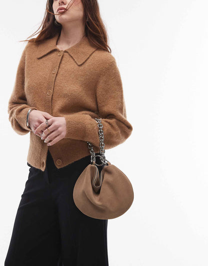 Gemima Chain Handle Suede Clutch Bag