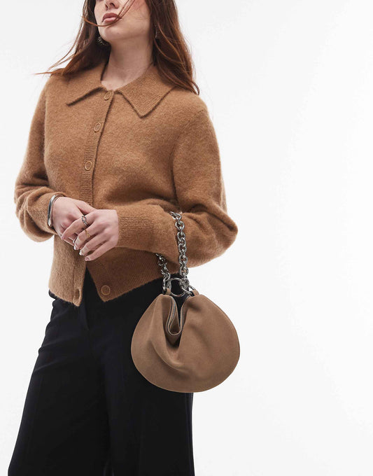 Gemima Chain Handle Suede Clutch Bag