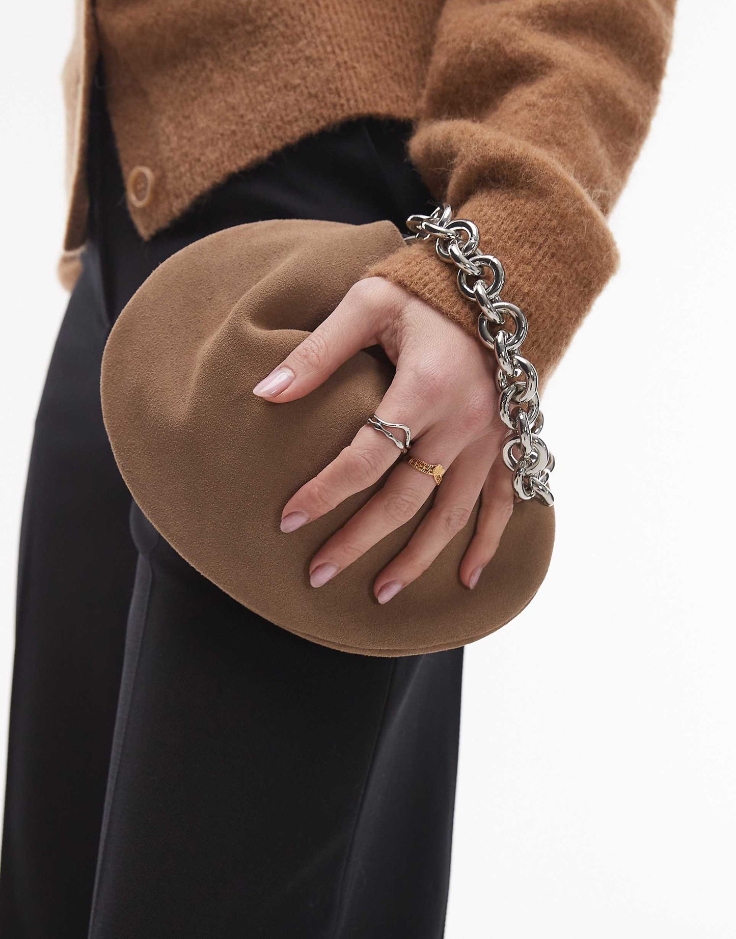Gemima Chain Handle Suede Clutch Bag