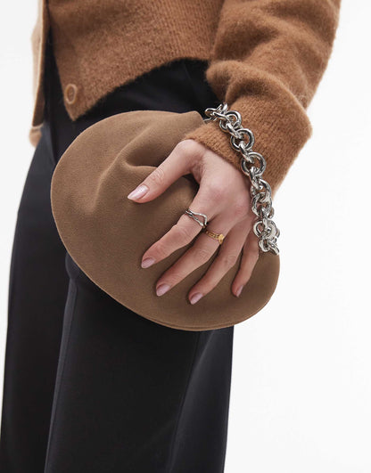 Gemima Chain Handle Suede Clutch Bag