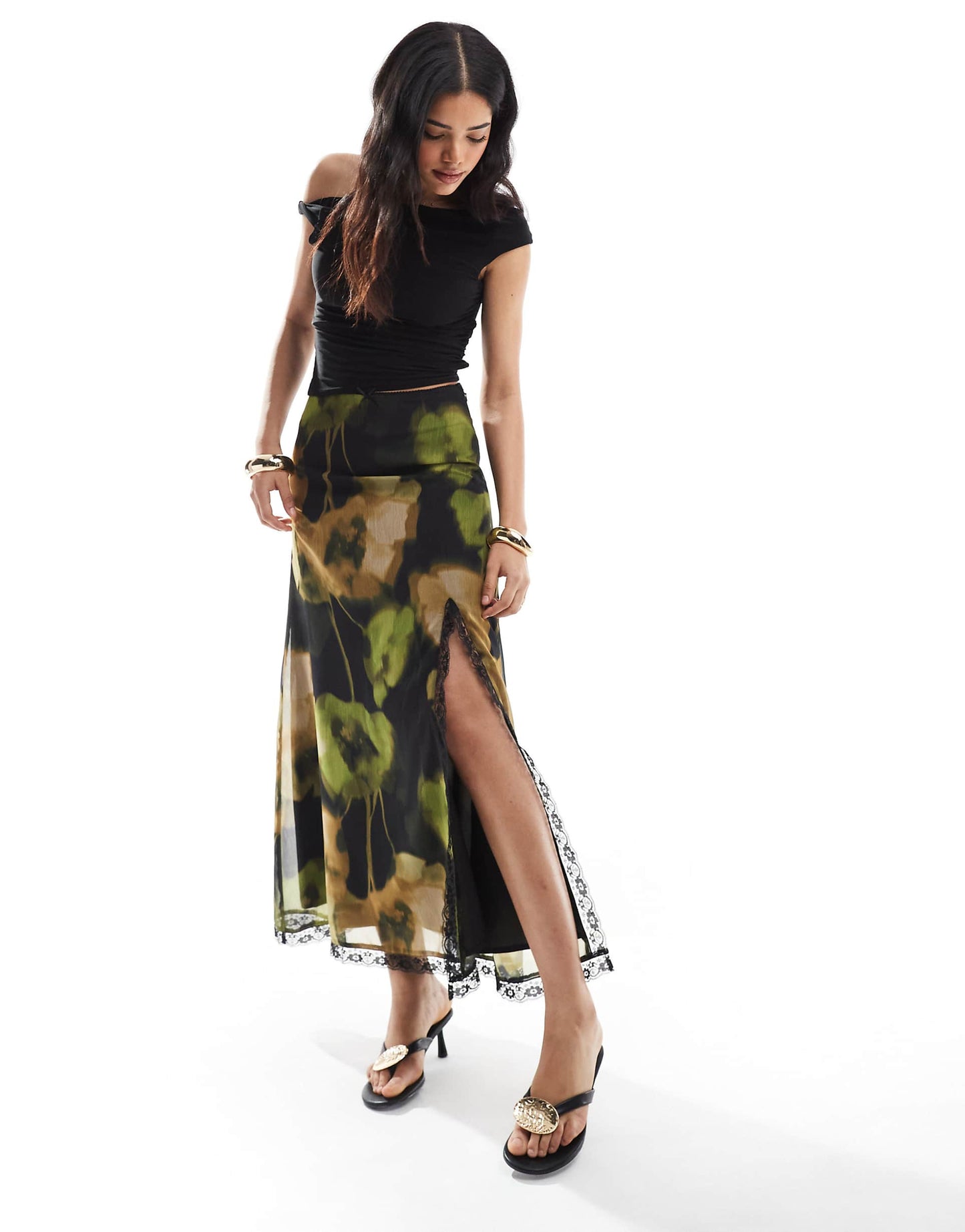 Picot Trim Midi Skirt