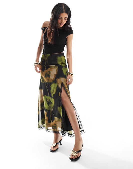 Picot Trim Midi Skirt