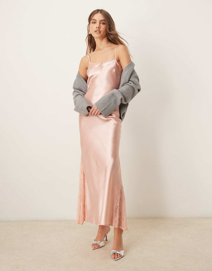 Satin Lace Mix Maxi Slip Dress