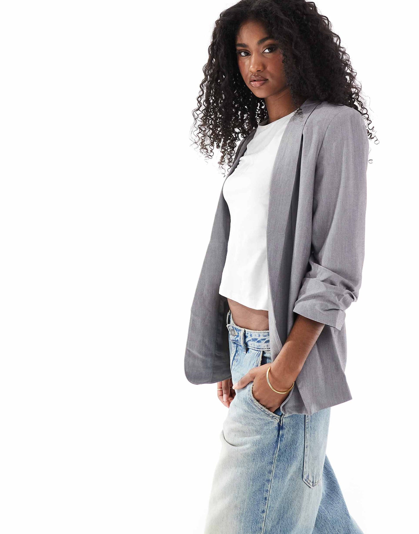 Ruched Sleeve Blazer