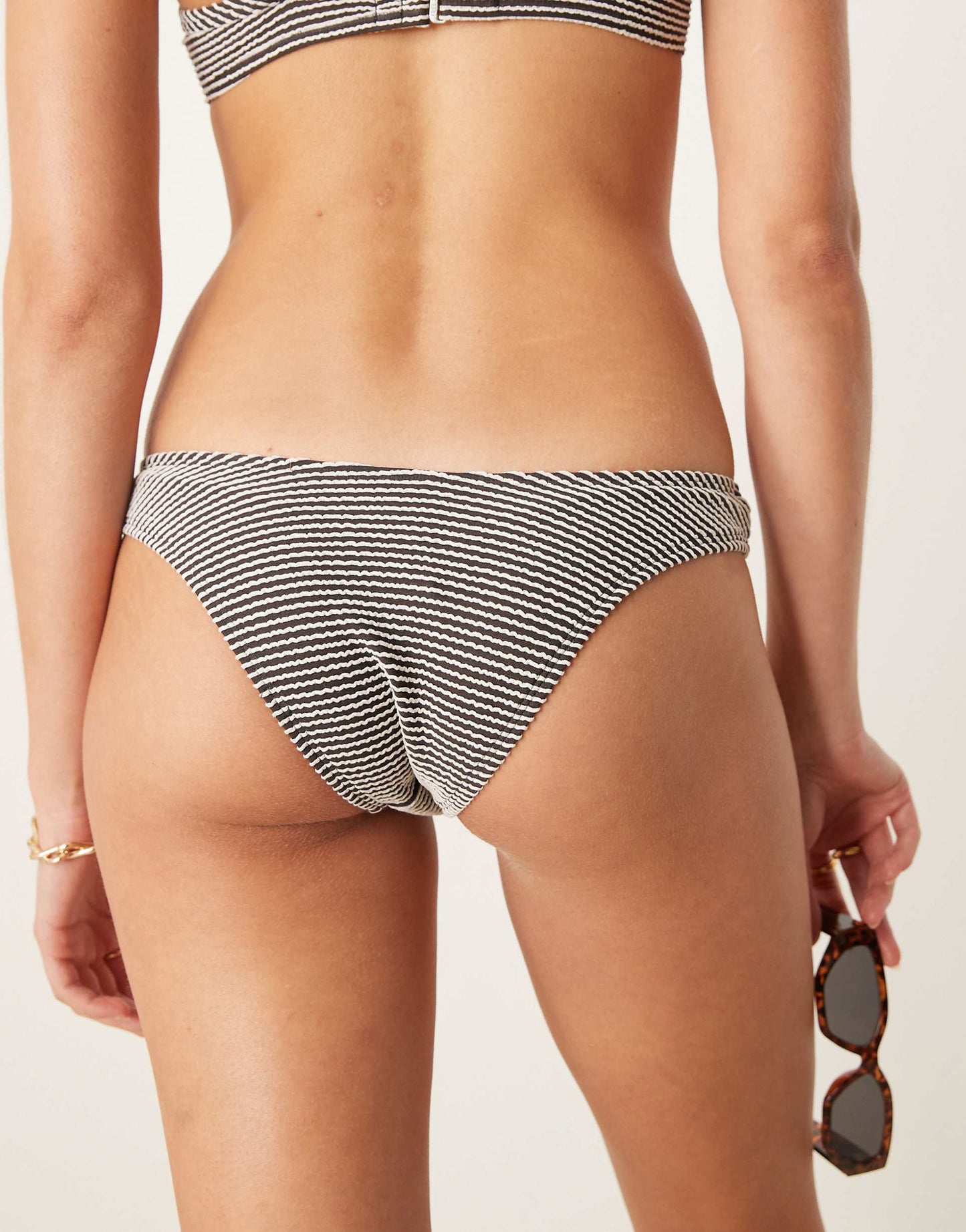 Crinkle Stripe High Leg Bikini Bottom