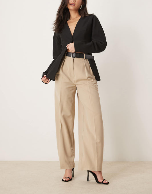 Tailored Relaxed Trousers With Faux Leather Belt