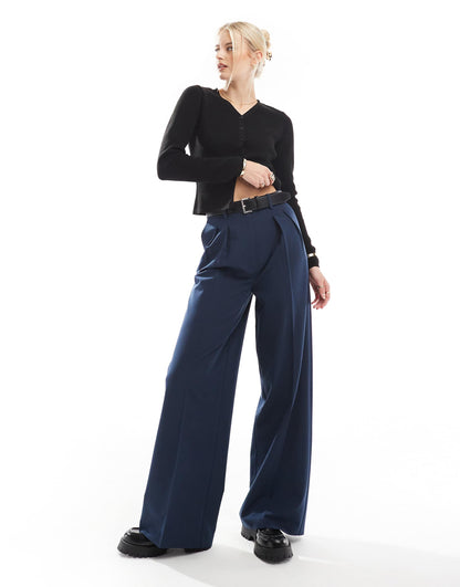 Tall Tailored Relaxed Trousers With Faux Leather Belt